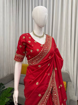 Designer Party Wear Red Saree
