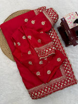 Designer Party Wear Red Saree