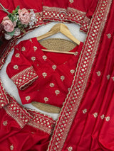Designer Party Wear Red Saree