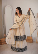 Premium Faux Georgette Embroidered Palazzo Set