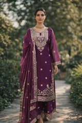 Designer Silk Top Plazo Set with Dupatta