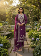 Designer Silk Top Plazo Set with Dupatta