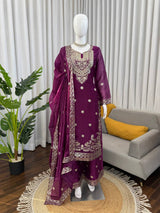 Designer Silk Top Plazo Set with Dupatta