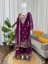 Designer Silk Top Plazo Set with Dupatta