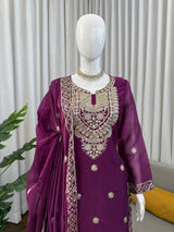 Designer Silk Top Plazo Set with Dupatta