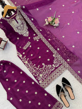 Designer Silk Top Plazo Set with Dupatta