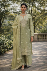 Designer Silk Top Plazo Set with Dupatta