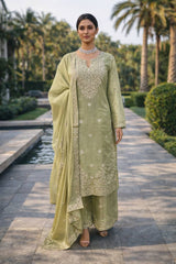 Designer Silk Top Plazo Set with Dupatta