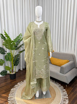 Designer Silk Top Plazo Set with Dupatta