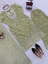 Designer Silk Top Plazo Set with Dupatta