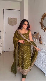 Heavy Fendy Silk Mahendi Kurta Set