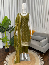 Heavy Fendy Silk Mahendi Kurta Set