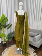 Heavy Fendy Silk Mahendi Kurta Set