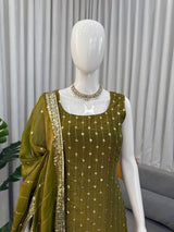 Heavy Fendy Silk Mahendi Kurta Set