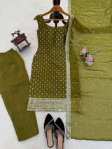 Heavy Fendy Silk Mahendi Kurta Set