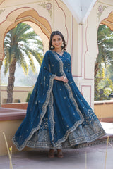 Faux Georgette Party Wear Gown Set