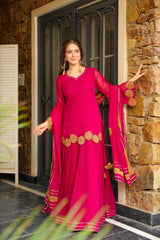 Faux Georgette Pink Kurti Palazzo Set