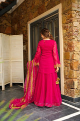 Faux Georgette Pink Kurti Palazzo Set