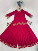 Faux Georgette Pink Kurti Palazzo Set