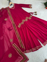 Faux Georgette Pink Kurti Palazzo Set