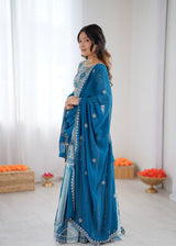 Faux Georgette Turquoise Lehenga Choli