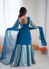 Faux Georgette Turquoise Lehenga Choli