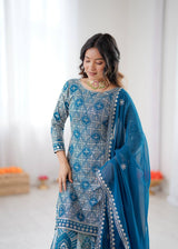 Faux Georgette Turquoise Lehenga Choli