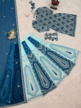 Faux Georgette Turquoise Lehenga Choli