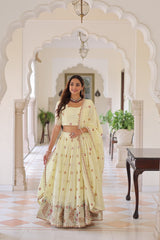 Vichitra Silk Embroidered Off White Lehenga Choli