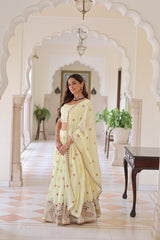 Vichitra Silk Embroidered Off White Lehenga Choli