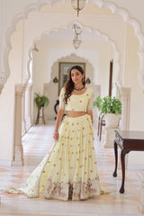 Vichitra Silk Embroidered Off White Lehenga Choli