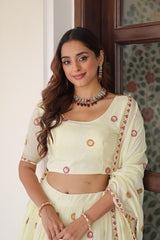 Vichitra Silk Embroidered Off White Lehenga Choli