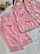 EID Special  Fendi Satin Silk Kurta Salwar Dupatta Set
