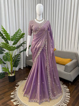 Fendy Thread Sequence Silk Lavender Saree