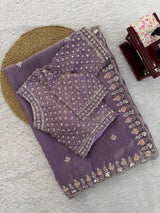 Fendy Thread Sequence Silk Lavender Saree