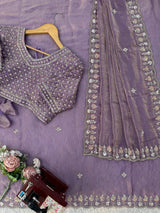 Fendy Thread Sequence Silk Lavender Saree