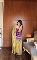 Party Wear Jacquard Purple Palazzo Set