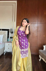 Party Wear Jacquard Purple Palazzo Set