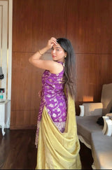 Party Wear Jacquard Purple Palazzo Set