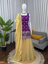 Party Wear Jacquard Purple Palazzo Set