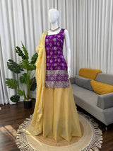 Party Wear Jacquard Purple Palazzo Set