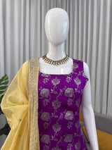 Party Wear Jacquard Purple Palazzo Set