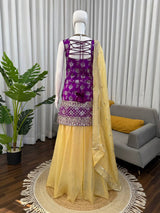 Party Wear Jacquard Purple Palazzo Set