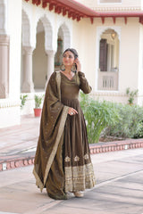 Vichitra Silk Embroidered Anarkali Suit