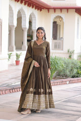 Vichitra Silk Embroidered Anarkali Suit
