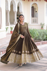 Vichitra Silk Embroidered Anarkali Suit