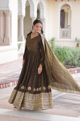 Vichitra Silk Embroidered Anarkali Suit