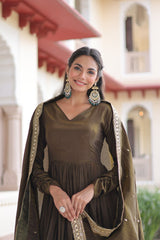 Vichitra Silk Embroidered Anarkali Suit