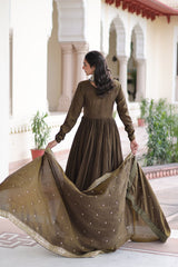 Vichitra Silk Embroidered Anarkali Suit