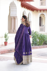Vichitra Silk Embroidered Anarkali Suit